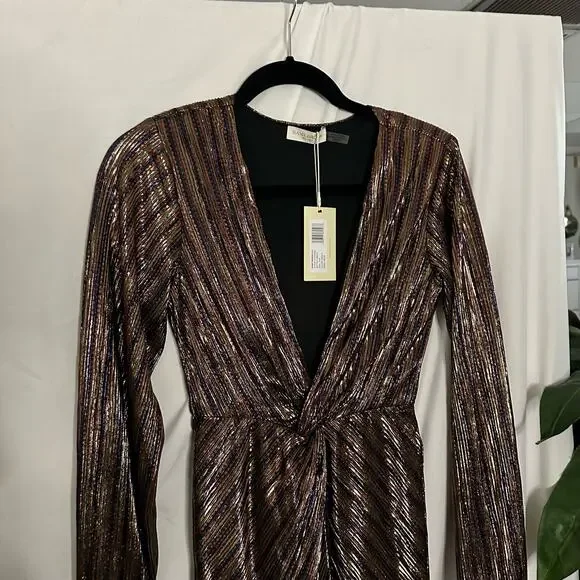 NWT Ramy Brook Sutton Metallic Navy Combo Maxi Dress 2XS